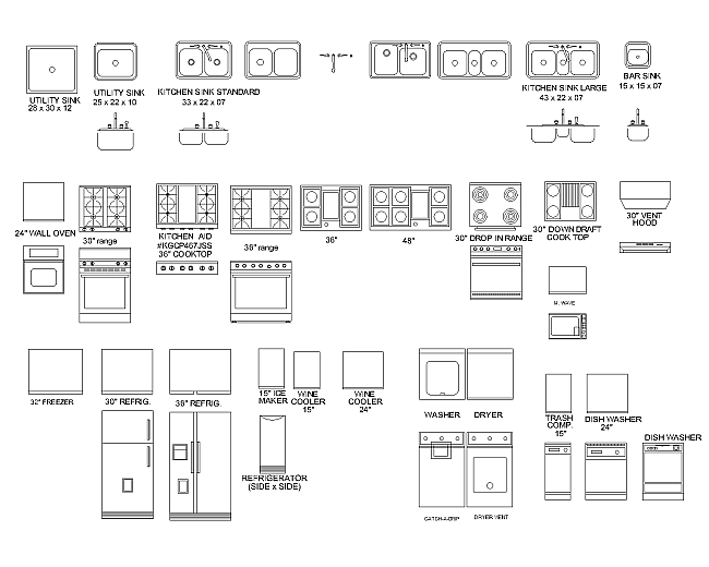 Обозначение кухонной техники на чертежах
